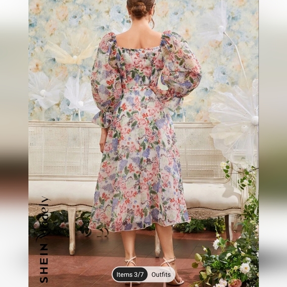 Shein Floral Lantern Sleeve Dress - Picture 2 of 9